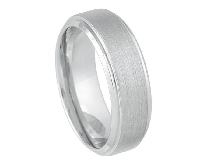Free Personalized laser engraving Ring for Men and Ring for WomenPlatinum-plated (ion-plating*) White Tungsten – 8mm Wedding Band Ring