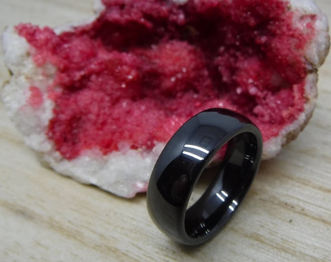 Custom Engraving - 8mm Black Ceramic Classic Dome Shape Wedding Band Ring for Men Or Women
