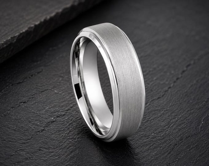 Custom Engraved 8mm Tungsten Ring, Platinum Plated Wedding Band, Personalized Men's Wedding Ring, Comfort Fit Engagement Anniversary Gift