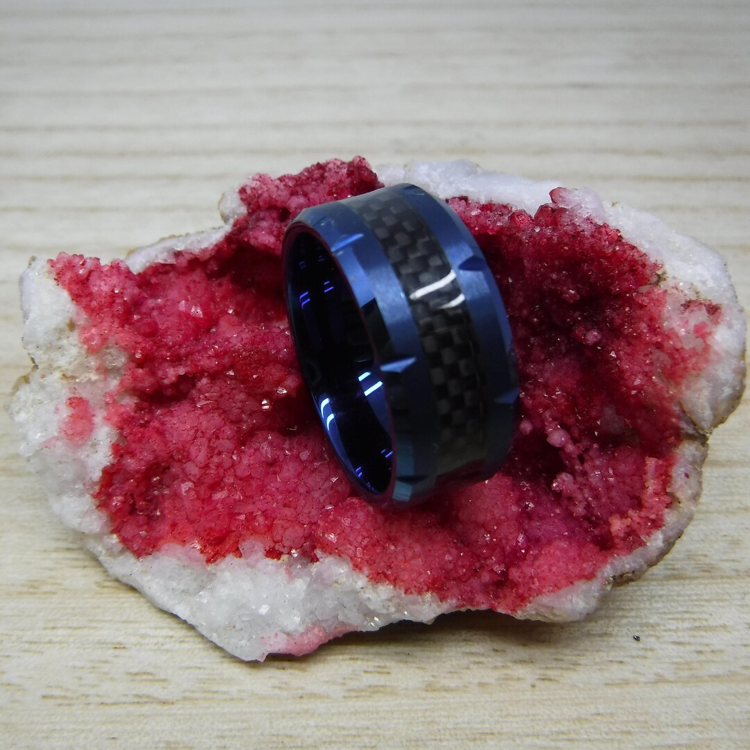 Custom Engraving 10mm Tungsten Carbide Blue Tungsten With Etsy