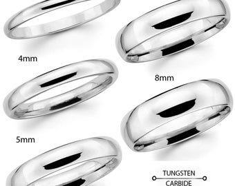 Custom Engraving  Men to ladies Silver Tungsten Carbide Wedding Band Ring Set. Choose Width from 2mm, 4mm, 5mm, 6mm, 8mm , Wedding Band ring