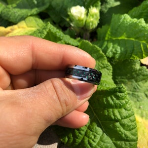 Personalized Black & Green Tungsten Ring, 9mm St. Patrick's Wedding Band with Carbon Fiber Inlay for Him or Her, Promise Band Unisex Jewelry