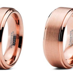 Custom Engraved Dainty Ring, 6mm 8mm Rose Gold Tungsten Wedding Band, Brushed Tungsten Carbide Ring, Men’s or Women’s Promise Ring