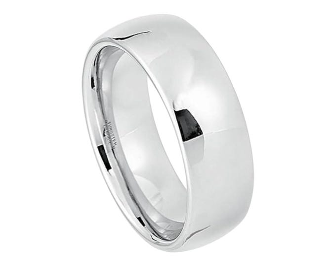 Free Personalized laser engraving Ring for Men and Women Platinum-plated (ion-plating*) White Tungsten - 8mm Wedding Band Ideal for Couples