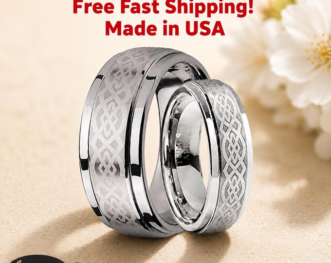 Loyal Celtic Knot Tungsten Ring, Men’s Engagement Band, Durable Carbide Wedding Ring, Celtic Infinity Design Ring, Comfort Fit Promise Ring