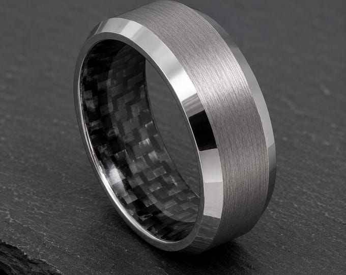 Personalized Black Carbon Fiber Tungsten Ring, Custom Engraved Wedding Band, Durable Couple’s Jewelry, Unique Groom Anniversary Ring