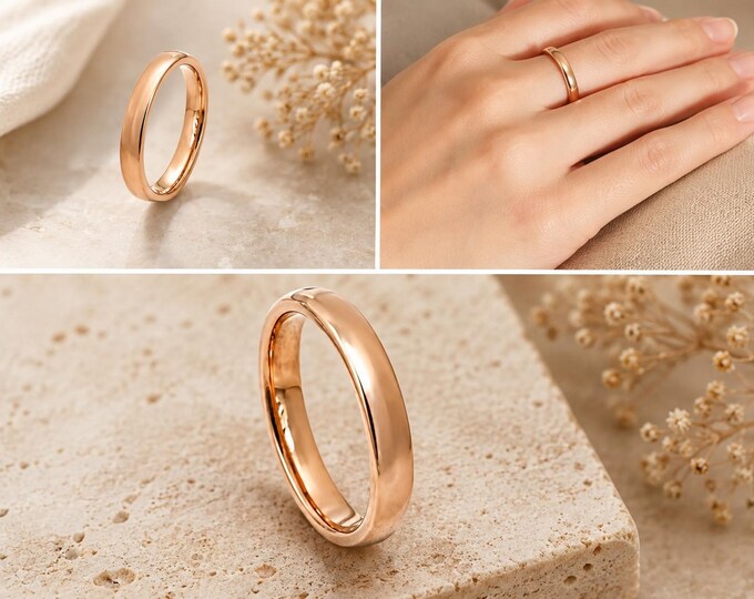 Personalized Rose Gold Tungsten Carbide Ring, 6mm Polished Wedding Band, Custom Engraved Comfort Fit Ring, Anniversary Promise Band Gift