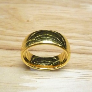 Personalized Tungsten Wedding Band, 8mm Gold Dome Ring with Custom Laser Engraving, Unisex jewelry Engagement or Anniversary Ring Gift