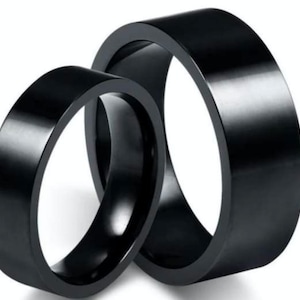 8mm/6mm Flat Brushed Band, Personalised Couple Ring, Matching Band Set, Custom Engraved Black Tungsten, Ring Wedding Ring Set for Him & Her