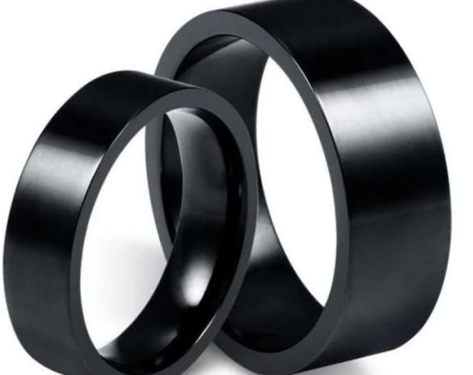 8mm/6mm Flat Brushed Band, Personalised Couple Ring, Matching Band Set, Custom Engraved Black Tungsten, Ring Wedding Ring Set for Him & Her