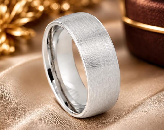 Custom Engraved Platinum Plated Tungsten Wedding Band, Personalized Couples Ring, Comfort Fit Promise Ring, Anniversary Gift Matching Bands