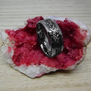 Silver Tungsten Dragon Meteorite Wedding Band, 8mm Celtic Minimalist Ring, Custom Engraved for Him or Her, Unique Tungsten Carbide Ring