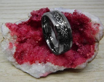 Silver Tungsten Dragon Meteorite Wedding Band, 8mm Celtic Minimalist Ring, Custom Engraved for Him or Her, Unique Tungsten Carbide Ring