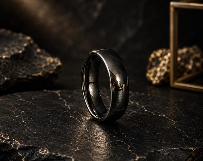 Custom Engraved Tungsten Wedding Band, Polished Dome Ring, Personalized His & Hers Wedding Ring, Comfort Fit Promise Band, Anniversary Gift