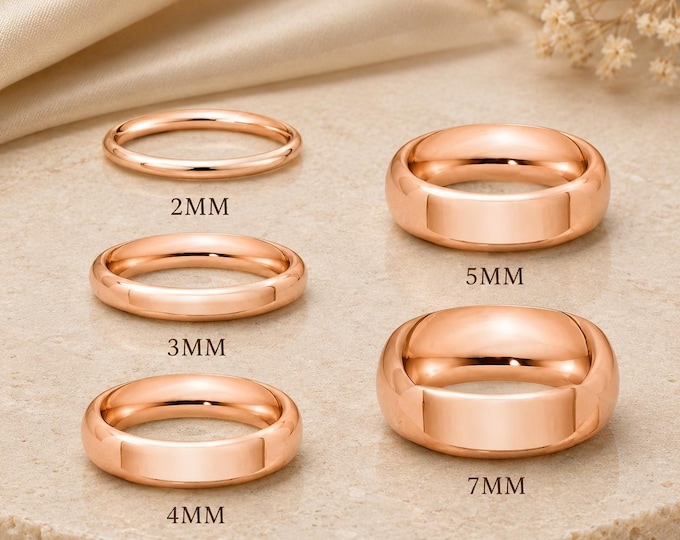 Custom Rose Gold Tungsten Wedding Band Set, Personalized Engagement Ring Set, Engraved His and Hers Bands, Dainty Promise Ring Gift Couples