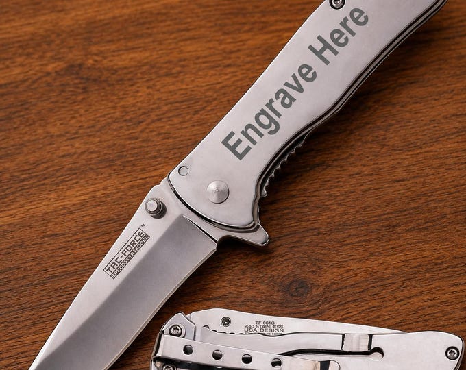 Custom Engraved Tac-Force Spring-Assisted Pocket Knife, Personalized Silver Folding Knife, Groomsmen Dad EDC Tool, Laser Engraving Gift