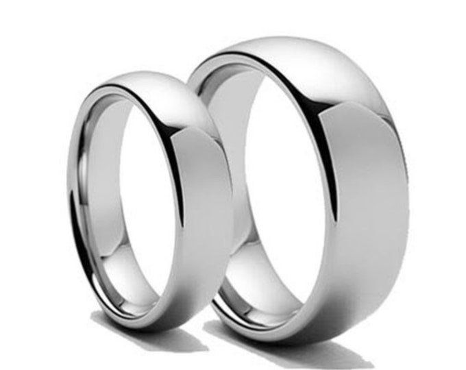 Personalized Engraving  His & Hers 8mm/6mm Tungsten Carbide Shiny Polish Dome  Engagement Anniversary Wedding Band Ring Men Or Women