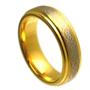 Free Personalized laser engraving Ring for Men and Women Yellow Gold Stepped Edge Polish Laser Engraved Wedding Band Rings for Couples
