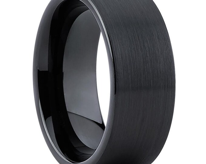 Personalized Engraving - 8mm or 6mm Black Tungsten Carbide  " I love you " | Engagement Anniversary | Wedding Band Ring for Men Or Women