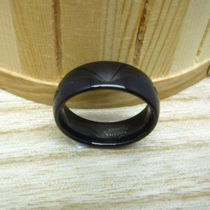 Custom Laser Engraving Ring - 8mm Tungsten Carbide Black Plated High Polish Classic Dome Wedding Ring for Men or Women Gift for Her & Him