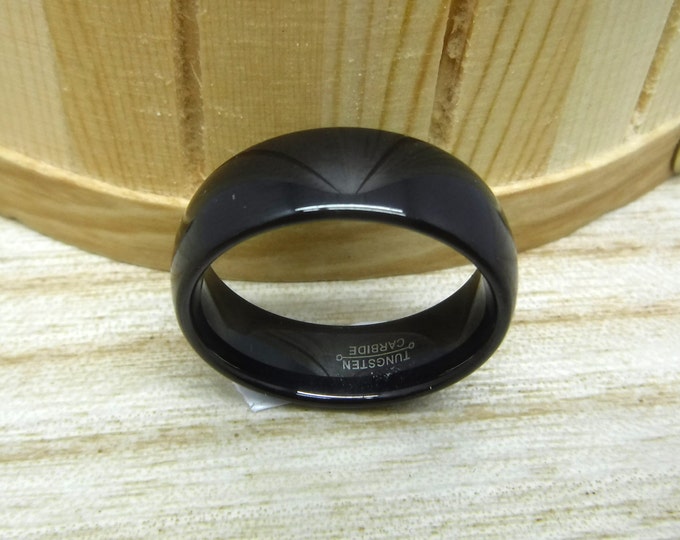 Custom Laser Engraving Ring - 8mm Tungsten Carbide Black Plated High Polish Classic Dome Wedding Ring for Men or Women Gift for Her & Him