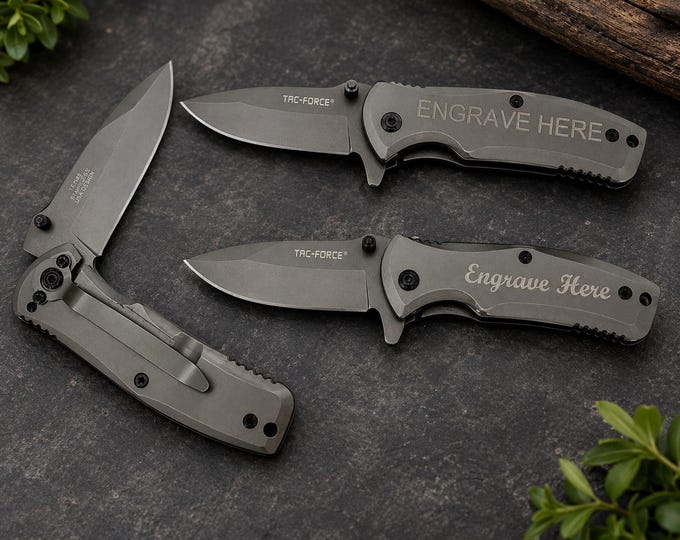 Custom Engraved Tac-Force Pocket Knife, Personalized Folding Knife Gift for Groomsmen, Camping EDC Knife, Laser Engraved Keepsake Knife