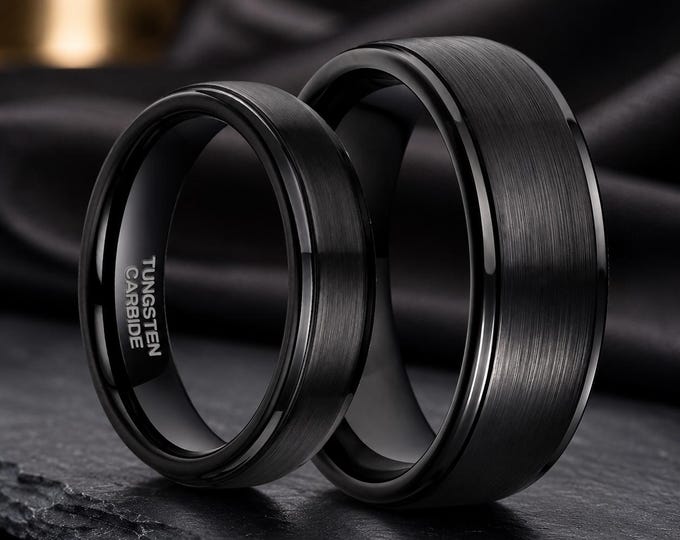 Black custom tungsten carbide Weddign Band set Men or Ladies