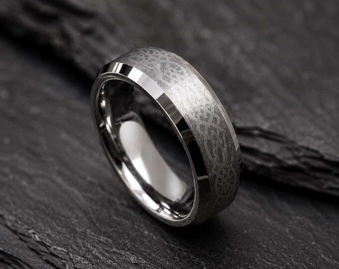 Custom Celtic Tungsten Ring 6mm Beveled Edge Wedding Band, Personalized Engraving Ring for Men, Rustic Irish Knot Style Ring for Women