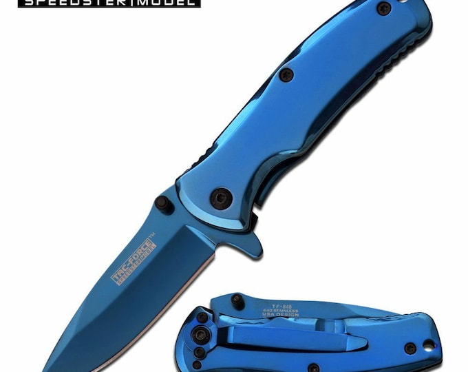 Custom Engraving Handle Tac-Force Spring Assisted BLUE Pocket Knife , Great for Outdoor, Fishing, Hunting , Hiking , Sports , Groomsmen gift