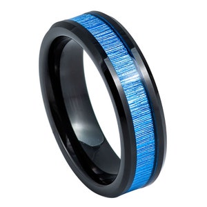 Custom Laser Engraved Ring, Black Bamboo Fiber Inlay Ring, Wedding Band Ring for Men & Women, Free Personalization Ring, Unique Couple Ring