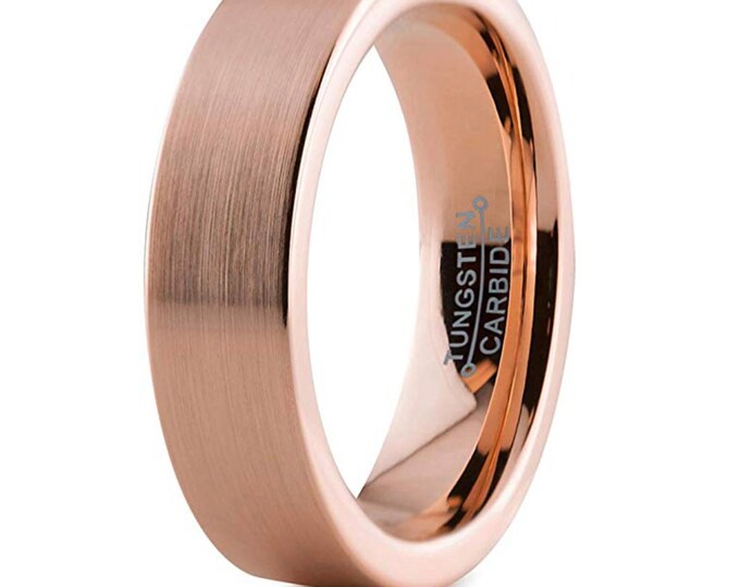 Personalized Engraving - 8mm or 6mm Brushed Tungsten Carbide Rose Gold Brushed | Engagement Anniversary | Wedding Band Ring for Men Or Women