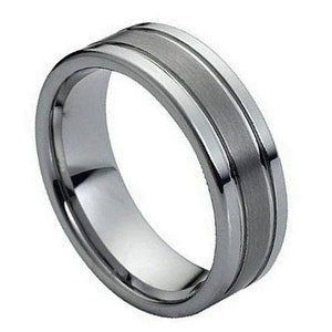 Free Personalized laser engraving Ring for Men and Women TheRingCrafter Polished Shiny Double Grooved Brushed Center Ideal Rings for Couples