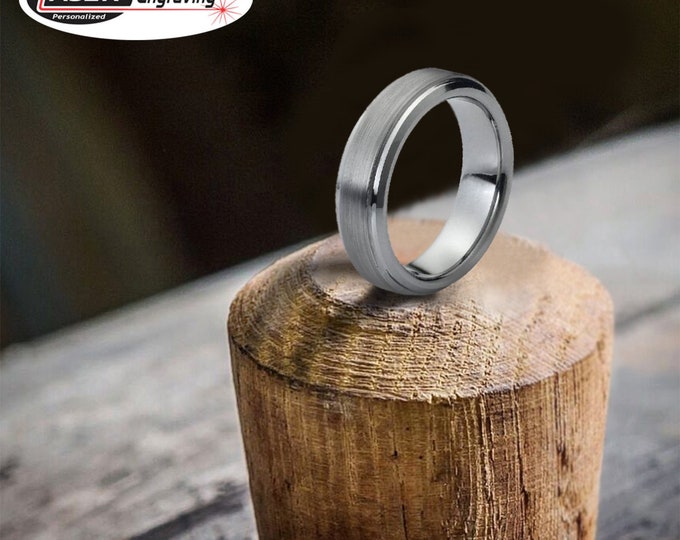 Personalized Engraving - 6mm Tungsten Carbide  With Brushed Center Step Edge | Engagement Anniversary | Wedding Band Ring for Men Or Women