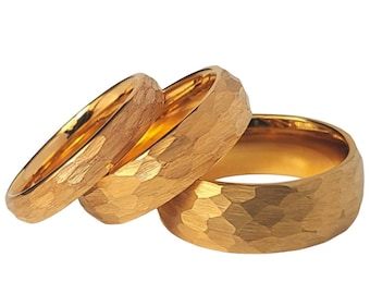 Personalized -8mm or 6mm or 4mm Rose Gold Brushed Hammered Tungsten Carbide  | Engagement Anniversary | Wedding Band Ring for Men Or Women