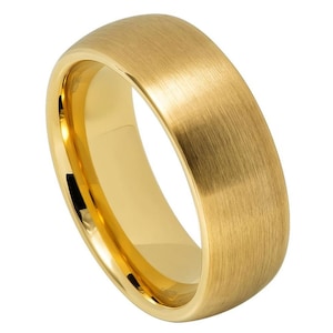 Personalized Yellow Gold IP Plated Tungsten Ring: Brushed Classic Style