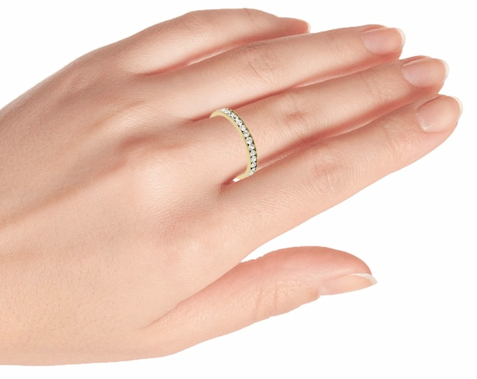 Titanium Eternity Ring with Cz Stones, Unisex 3mm Band Engagement Ring, Yellow Gold Plated Ring, Mens Wedding Ring, Promise Ring for Her