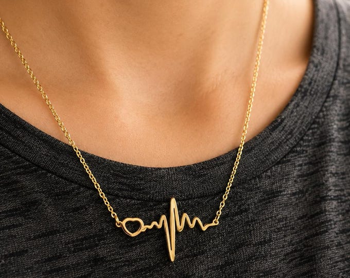 Personalized Engraved Heartbeat Necklace, Custom 316L Stainless Steel Heartbeat Pendant, Name Necklace Memorial Gift, Anniversary Jewelry