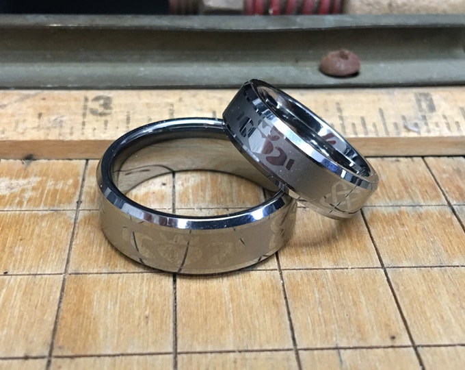 Custom Laser Engraving Ring - 8mm/6mm Tungsten Carbide With Irish Claddagh Design - Mens Wedding Band - Gift for Her & Gift for Him