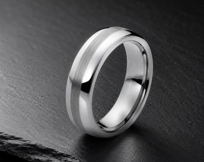 Custom Engraved 6mm Tungsten Ring, Brushed Dome Wedding Band, Personalized Comfort Fit Matte Finish Ring, Minimal Anniversary Promise Ring