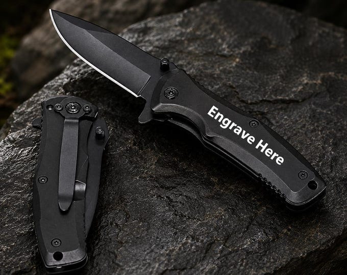 Custom Engraving Tac-Force Spring-Assisted Pocket Knife, Personalized Black Folding Knife, Father's Day EDC Knife, Laser Engraved Handle