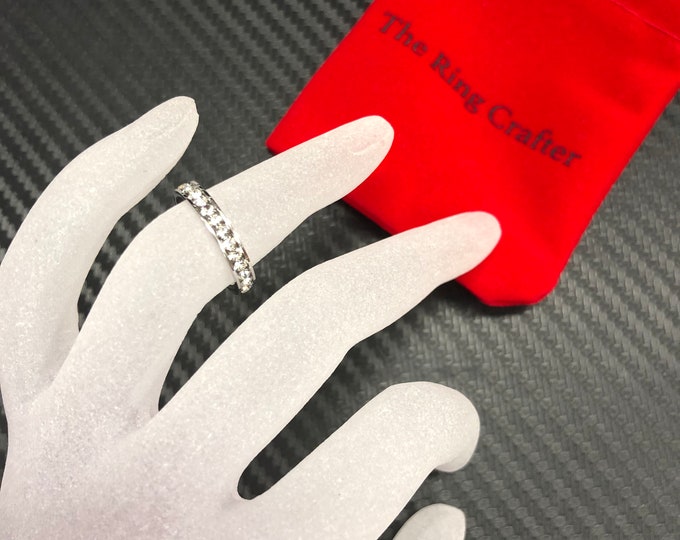 Custom Engraving - 3mm Titanium Band White IP Plated Eternity Ring Cubic Zirconia CZs  Wedding Band Ring for Men Or Women