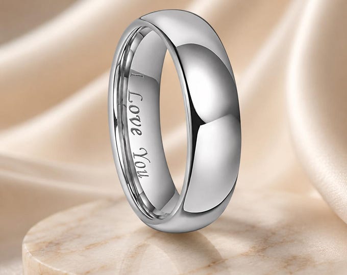 Engraved "I Love You" Tungsten Carbide Ring, Men's & Women's Promise Band, Brushed Comfort Fit Wedding Ring, Personalized Gift Jewelry