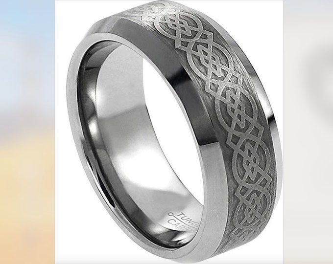 Loyal Knot Ring, Personalised Men’s Ring, Durable Tungsten Carbide Band, Custom Engraved Tungsten Wedding Band, 8mm Celtic Knot Ring for Him