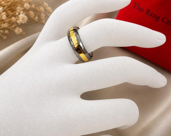 Custom Engraved Tungsten Carbide Wedding Band, 6mm Gold Plated Ring, Personalized Men's Anniversary Ring, Unique Couple's Promise Jewelry
