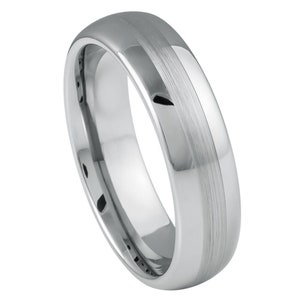 Brushed Center Stainless Steel Wedding Band, Free Custom Engraved Couples Ring, Polished Finish Ring for Him & Her, Personalized Gift