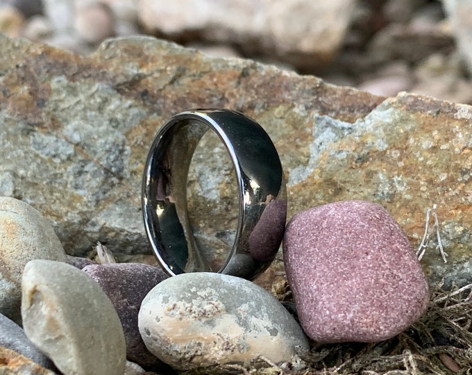 Custom Engraved Tungsten Ring 8mm/6mm, Polished Dome Wedding Band, Personalized Jewelry Anniversary Gift, Engagement Ring for Him or Her
