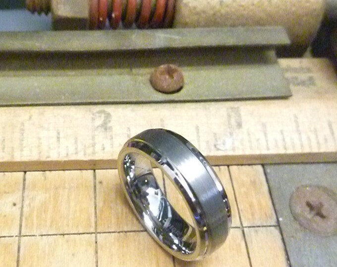 6mm Tungsten Carbide Ring, Step Edge Brushed Wedding Band, Personalized Durable Promise Ring for Men or Women, Custom Engraved Dainty Ring