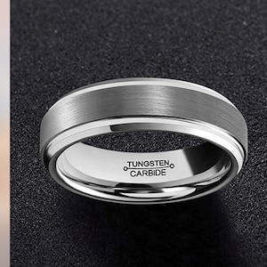 Custom Engraved Tungsten Carbide Ring 6mm, Brushed Center Wedding Band, Personalized Anniversary Ring, Engagement Ring Gift for Him or Her