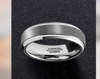 Personalized Engraving - 6mm Tungsten Carbide  With Brushed Center Step Edge | Engagement Anniversary | Wedding Band Ring for Men Or Woman