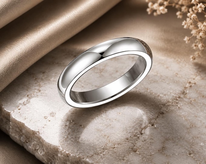 Personalized Gold Titanium Eternity Ring 3mm with CZ, White Plated Wedding Band, Custom Engraved Promise Ring, Anniversary Stackable Band